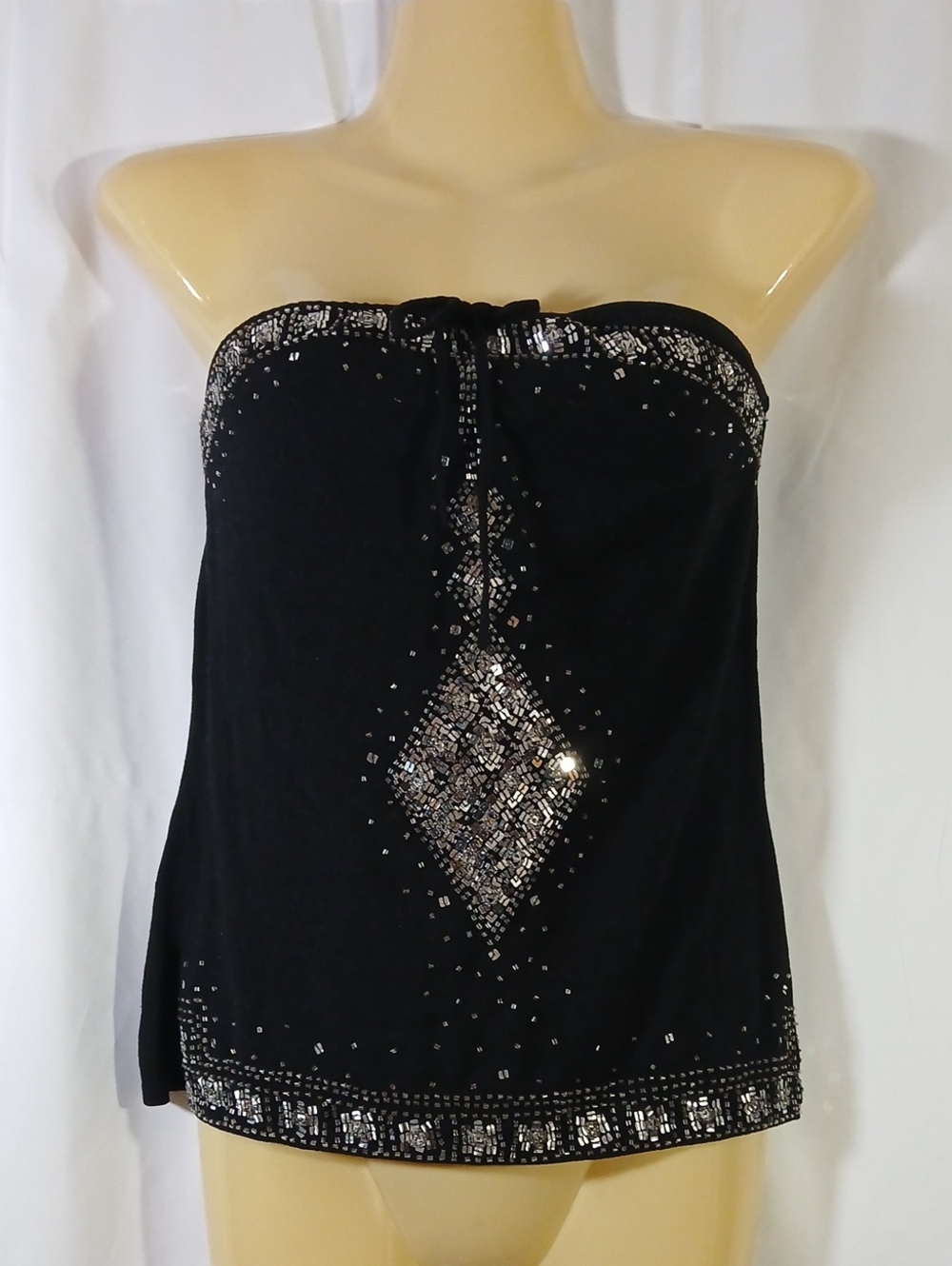 Phosphorus Y2K Womens Medium Black Tube Top Sequined Beaded Party Evening